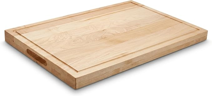 16 in. x 24 in. Maple Wood Cutting Board, Reversible with Juice Groove and Smooth Side, Thick Butcher Block Style Prep Board with Built-In Handles for Kitchen, BBQ, Meat Carving and Serving