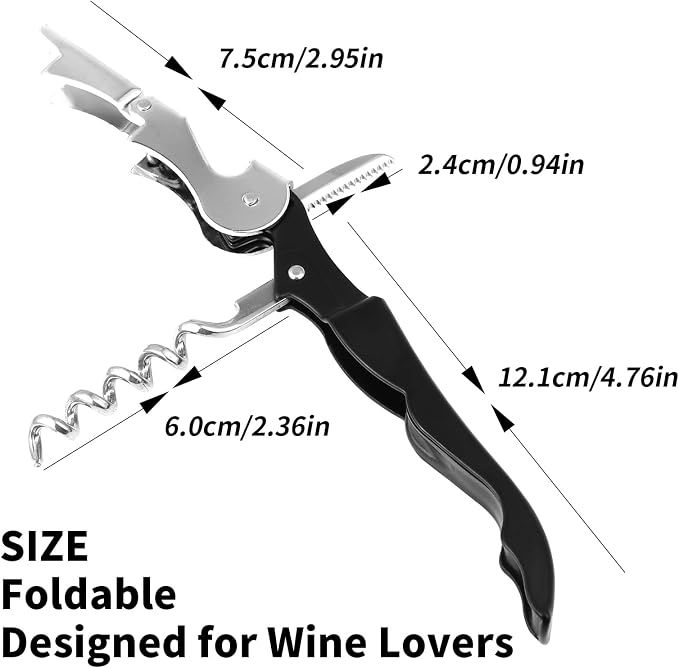 2 PCS Waiter Corkscrew Wine Opener,2.47 oz Heavy Duty Wine Keys | 70g (2.47 oz) Wine Bottle Opener,Stainless Steel Double Hinged Wine Key for Serves,Bartenders (Black)
