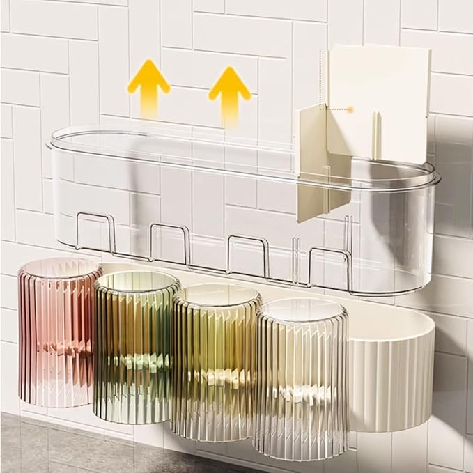 Toothbrush Rack Tooth Cup Toothbrush Shelf Rack Tooth Brushing Cup Wall Hanging Family Mouthwash Cup Toothware Hanging Rack Free Punch Washing Table Bathroom Toothbrush Holder