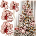 4 Set Large Red White Stripe Christmas Ball Clusters Fabric Ball Ornament