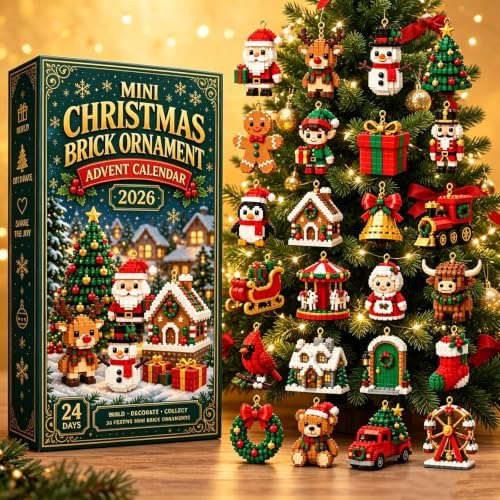 Christmas Brick Ornament Advent Calendar, 24-Day Mini Holiday Building Set