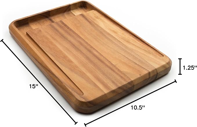 Ironwood Gourmet Acacia Wood Cutting Board With Juice Channel, Big Catch Board, 10" x 15" | Prep Board With Deep Juice Well | Large Cutting Board For Meal Prep | Beautiful Acacia Wood | Easily Cut Meat & Vegetables