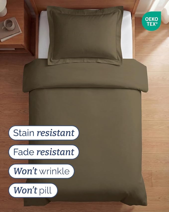 Duvet Cover Twin/Twin XL Size Set - Extra Soft Twin/Twin XL Duvet Cover 68" x 90" with 1 Pillow Sham for Women, Men, Kids & Teens - Comfy, Easy-Care & Fade Free with Zipper Closures and Ties (Khaki)