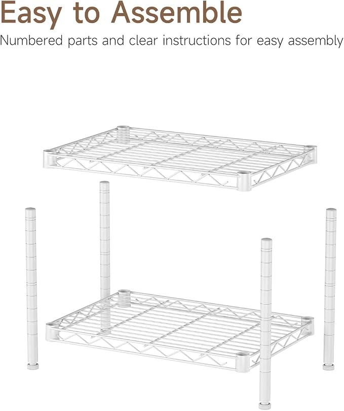 Golpart Small 2 Tier Shelves Storage Wire Shelving Unit Metal Shelf Adjustable Organizers Storage Shelving with Wheels for Bathroom Laundry Room Kitchen Pantry11.7”D x 17.7”W x 12.2”H White