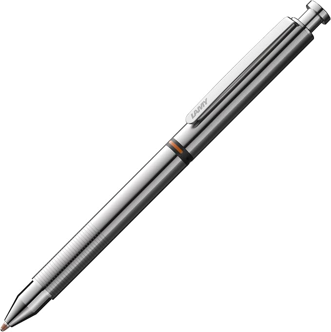 Lamy Set of 1 x ST Twin Pen 645 Multi-Pen System Stainless Steel Ballpoint Pen and Pencil in Silver and 1x Genuine Leather Case in Black for Two Writing Instruments