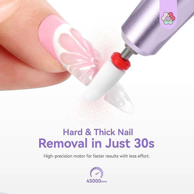 SAVILAND 45000RPM Nail Drill: 30s Stable & Fast Removal of Hard Thick Nails Electric Nail File Long Battery Life Nail Filer Electric Smart and Portable for Acrylic Nails Dip Nails Home DIY
