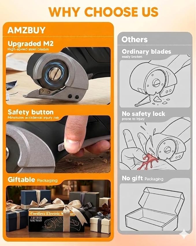 Electric Box Cutter Cardboard Cutter Christmas Stocking Stuffers for Men | Cordless Electric Scissors for Cutting Carpet Leather, Rechargeable & Safety Lock, DIY Tools Gifts for Adults Dad Him husband