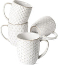 LE TAUCI Coffee Mugs 12 oz, Ceramic Mug Set Set of 4, Embossment Cups for Espresso, Latte, Tea, Cocoa, Cappuccino & Mocha, Dishwasher Oven Microwave Safe - 3.4 inch, Arctic White