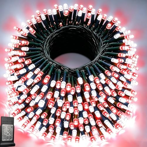 Pooqla 200 LED Red and White Christmas Lights Outdoor String Lights, 66 ft