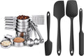 U-Taste Measuring Cups and Spoons Set of 15 in 18/8 Stainless Steel, and Upgraded 600ºF High Resistant Flexible and Sturdy Silicone Spatula Set of 4 (Black)
