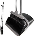 Broom and Dustpan Set, Long Handle Lightweight Dustpans with Broom Combo for Home, Indoor&Outdoor Sweeping for Home Room Kitchen Office Lobby (Charcoal)