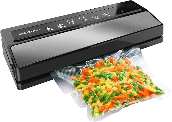 GERYON Vacuum Sealer, Vacuum Sealer Machine for Food Storage with Sealer Bags & Roll, Automatic Food Sealer for Sous Vide, Compact Design, LED Lights, Easy to Clean, Dry & Moist Modes (Grey)