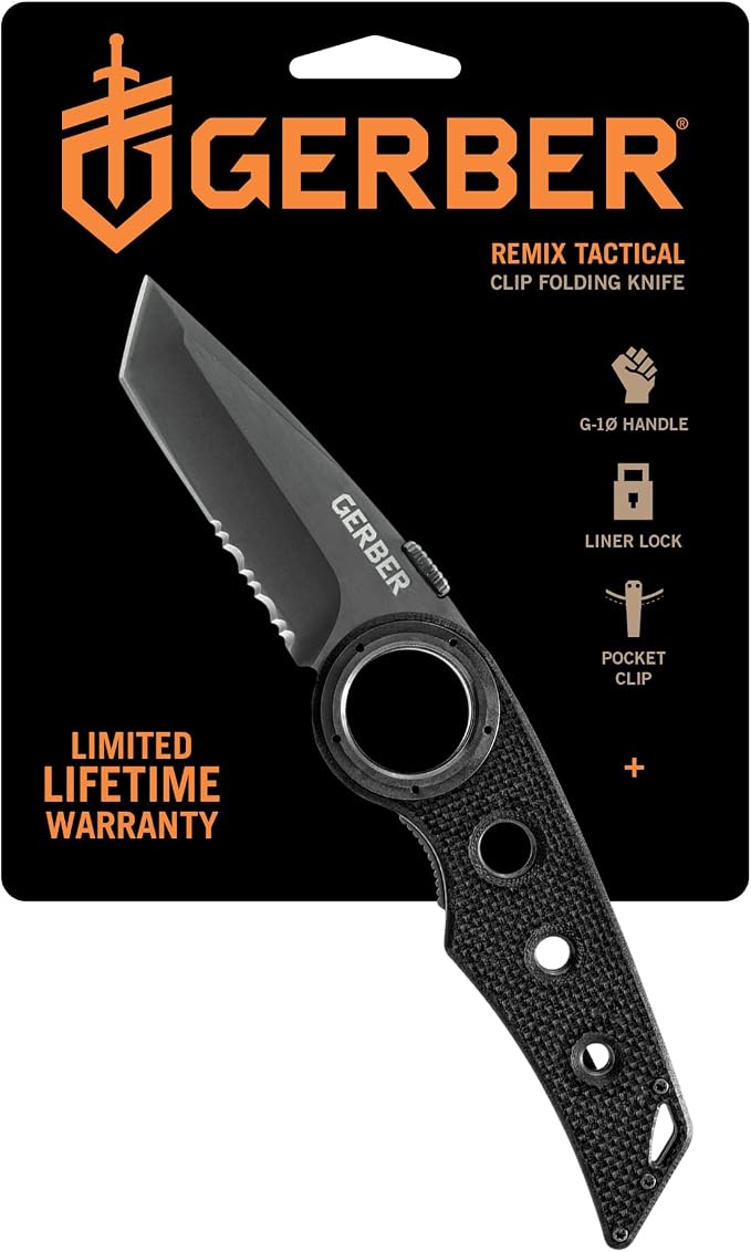 Gerber Remix EDC Folding Pocket Knife, Partially Serrated Tanto Blade,Black