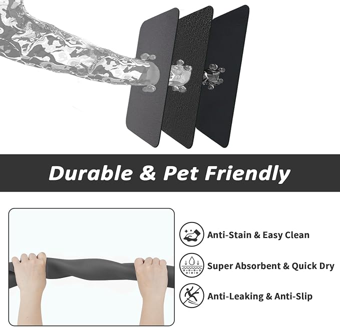 HotLive Dog Food Mat - Absorbent Cat Mat for Food and Water, No Stains Pet Feeding Bowl Mat, Easy to Clean Pet Placemats, Quick Dry Dog Water Dispenser Mat for Messy Drinkers | Dark Grey 12"x 19"