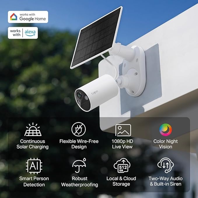 Tapo SolarCam 1080p Outdoor Wireless Security Camera, Battery Power with Solar, Person Detection, Subscription-Free Local Storage/Optional Cloud, Works with Alexa & Google Assistant, C402 KIT(3-Pack)