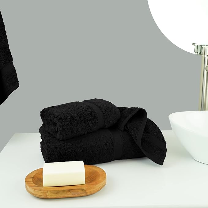 Chakir Turkish Linens Personalized 3 Piece Towel Set, 100% Cotton Luxury Turkish Towels for Bathroom, Soft Absorbent Towel Set with Bath Towel Hand Towel and Washcloth, Black