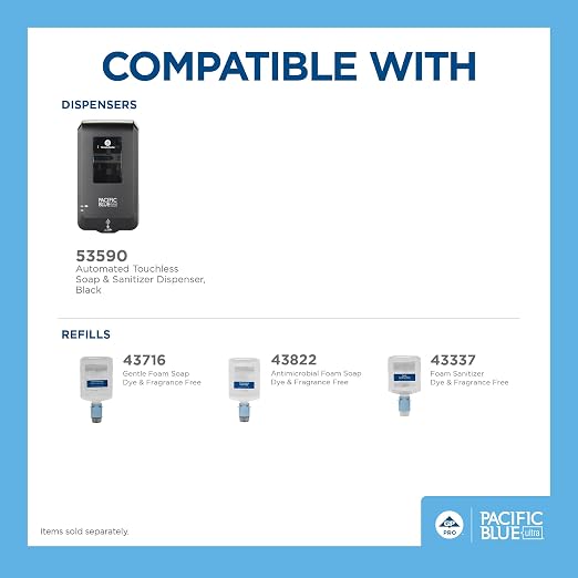 Georgia-Pacific (53590) Pacific Blue Ultra Automated Soap Dispenser, Black, Wall Mounted, Easy To Install & Maintain, Batteries Included
