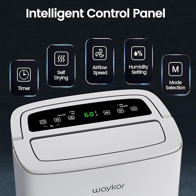 Waykar 120 Pints 2025 Energy Star Home Dehumidifier for Spaces up to 6,000 Sq. Ft, Ideal for Basement, Bathroom and Large Room with Drain Hose, Portable, Auto Defrost and Self-Drying