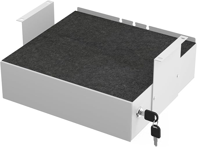 Under Desk Slide Out, Lockable Steel Storage Drawer with Lock and Keys, Full-Extension Slides, Undermount Drawer for Home Office & Standing Desk, 13.8 Inch, White