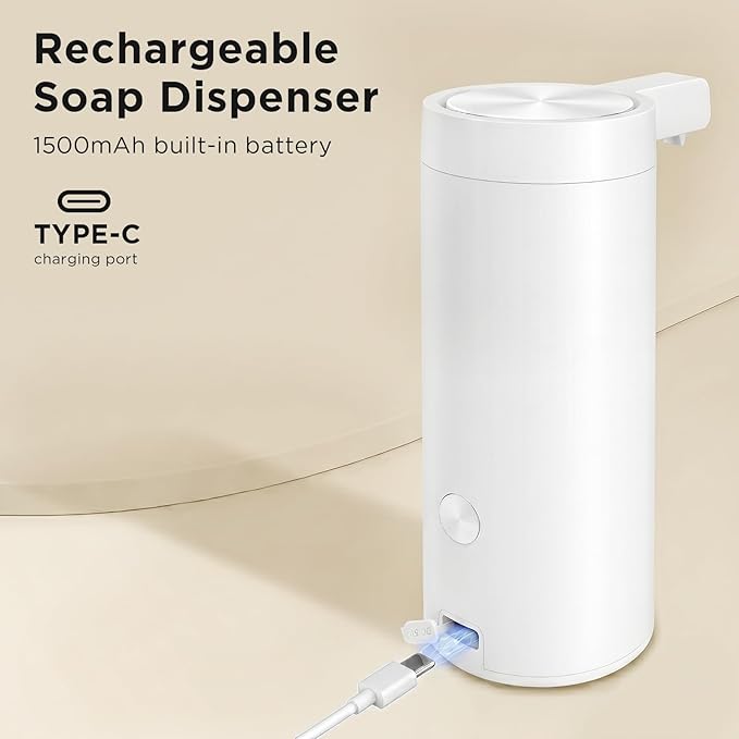 Touchless Automatic Soap Dispenser – 3 Adjustable Dispensing Modes, Fast Sensor, USB Rechargeable Soap Dispenser for Kitchen & Bathroom, Stainless Steel, White