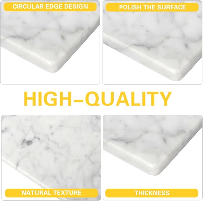 Marble Cutting Board for Kitchen 12×8 Inch Italian Carrara White | Natural stone, 0.59" thick, non-slip feet, stay cool for dough/butter, ideal for pastry, cheese, charcuterie, pizza, bread