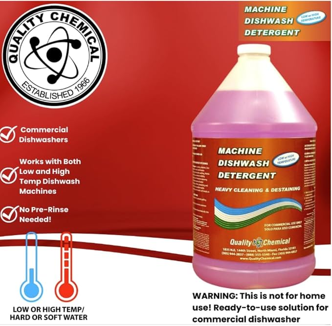 Quality Chemical Heavy Duty Liquid Alkaline Commercial Dishwasher Detergent (1 Gallon) - Rinse All/Commercial Industrial Grade Rinse Aid/Dishwasher Rinse Aid, heat and cool dry Finish (1 Gallon)