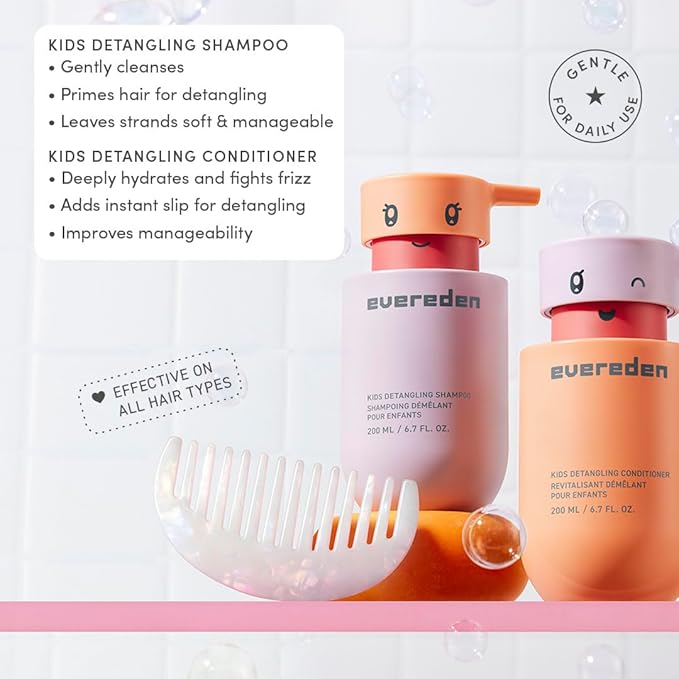 Evereden Kids Mini Haircare Set: Travel Size Hair Detangling Shampoo 1fl.oz & Conditioner 1fl.oz for Children Ages 3+, Plant Protein Peptides & Argan Oil, Vegan, Free from Sulfate, Paraben & Phthalate