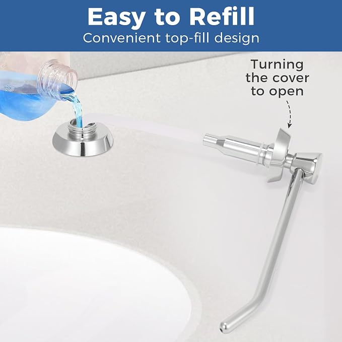 Stardrix Heavy Duty Brass Countertop Liquid Soap Dispenser, Commercial Grade Top Fill Built-in Soap Dispenser with 34 oz/ 1L Bottle for Bathroom, Kitchen, Public Restroom, Chrome Finish, 6” Spout