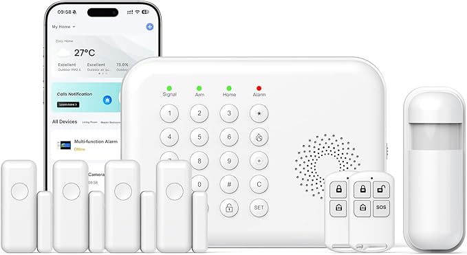 Wireless Home Security System, 8-Piece DIY Kit, No Monthly Fees, WiFi & 4G, Instant App Alerts, Works with Alexa & Google, Door Sensors, Motion Detection, Remote Control