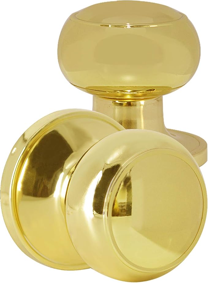 Probrico Keyless Flat Ball Door Knob, Non-Locking Passage Door Hardware in Polished Brass for Closet, Hallway & Passage Handle, 1 Pack