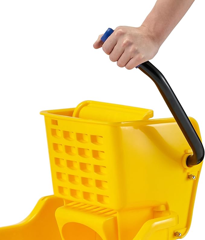 Garvee Commercial Mop Bucket with Side Press Wringer on Wheels, 35 Quart Capacity for Floor Cleaning, Kitchens, Restaurants, and Janitorial Use, Yellow, Polypropylene