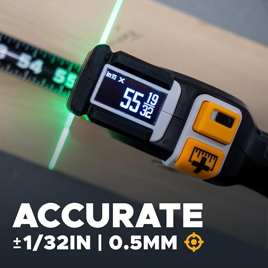 REEKON T1 Tomahawk Digital Tape Measure 25 Ft – Professional Measuring Tool with Green Laser, E-Paper Display, 1,000+ Measurement Memory, Bluetooth Connectivity, 15 Hour Battery Life