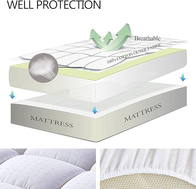 EASELAND RV Short Queen Mattress Pad Pillow Top Quilted Fitted Cooling Mattress Protector Cover Topper Cotton 8-21" Deep Pocket (60x75 Inches, White)