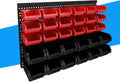 30Pcs Plastic Wall Mounted Storage Bins Parts Rack Nuts And Bolt Bins Organizer For Shop Garage for Screws, Nuts, Bolts, Nails, Beads, and Small Hardware Parts (RED+BLACK, 30)
