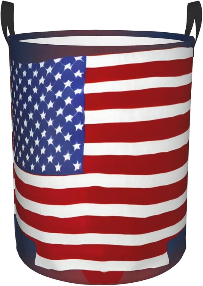 American Flag Baseball Large Foldable Laundry Basket Hamper,Storage Basket Bin With Handles,For Bathroom,College