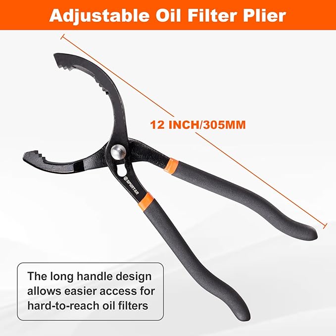 Spurtar 12'' Oil Filter Pliers, Adjustable Oil Filter Wrench, Fits Filters 2-1/2" to 4-1/2" (64-115mm) for 4S Shop Auto Repair Mechanic DIY Generator Small Engine
