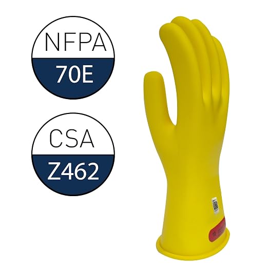 Enespro Class 0 Yellow Rubber Voltage Insulating Gloves, Max. Use Voltage 1000V AC/1500V DC, GC0Y09