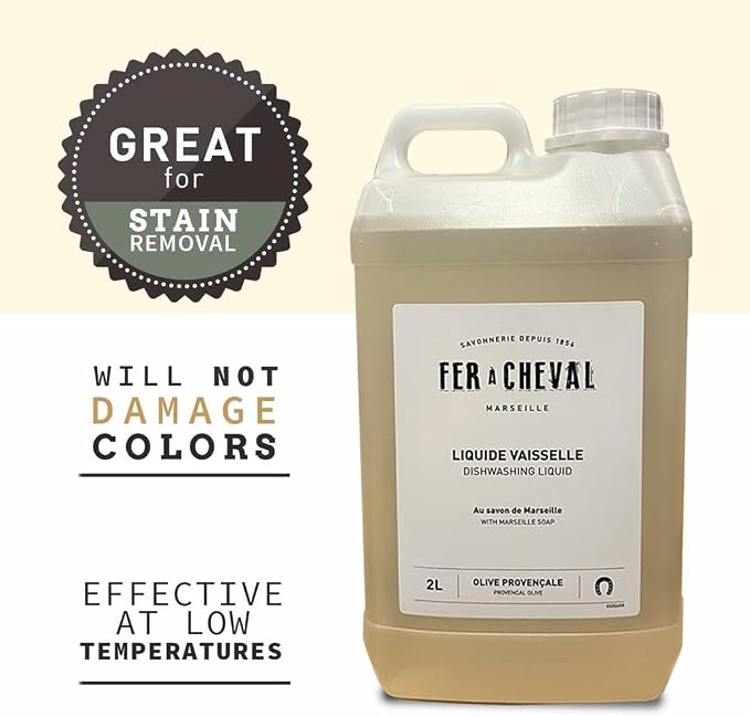 Fer à Cheval Marseille Dishwashing Soap, Olive Oil Based, Made in France - Liquid Dishwashing Refill Soap, 2 L/67.6 fl oz