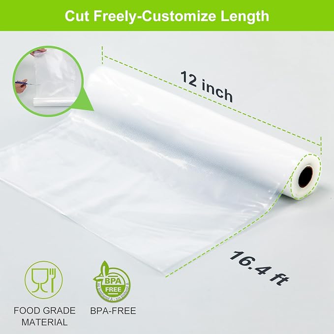 MAGIC SEAL Vacuum Sealer Bags, 3 Rolls 12’’ x 16.4’ Commercial Grade Textured Vacuum Seal Bags for Food Storage, Sous Vide and Meal Prep, Heavy Duty BPA Free