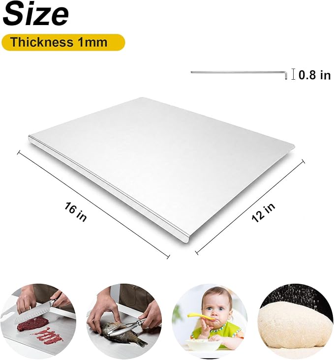 Stainless Steel Cutting Board with Lip, Katori Cutting Boards for Kitchen Double Sided Non Toxic & Non Moldy, Dishwasher Safe Gift for Home Cooks/Outdoor Camping, Fit Meat/Vegetable/Fruit (1PC-XXXL)
