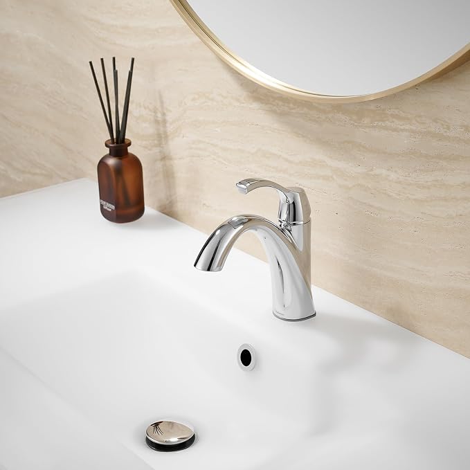 TimeArrow Chrome Bathroom Faucet, Single Handle Bathroom Sink Faucet for 1 Hole with 3 Holes Deck Plate, Lavatory Vanity Faucets, Pop Up Drain and Water Supply Lines Included, TAF206-CP