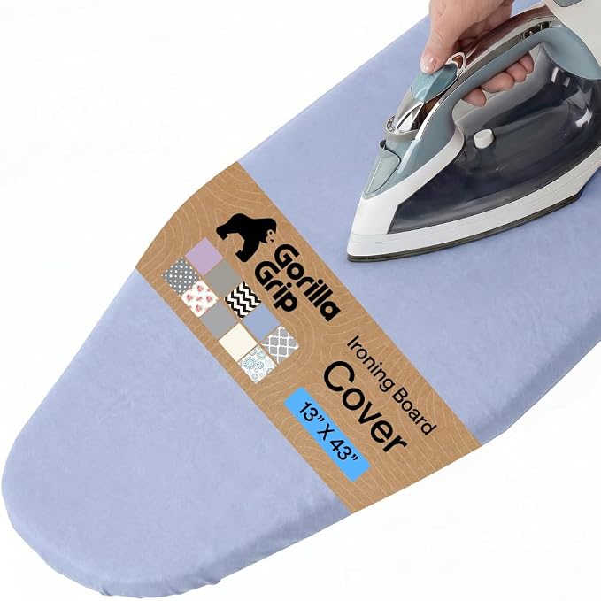 GORILLA GRIP The Original Ironing Board Cover and Pad, Silicone Coating, 400°F Scorch Resistant Thick Padding, Heavy Duty Iron Covers Standard Boards, Hook and Loop Fastener Strap, Blue 13x43