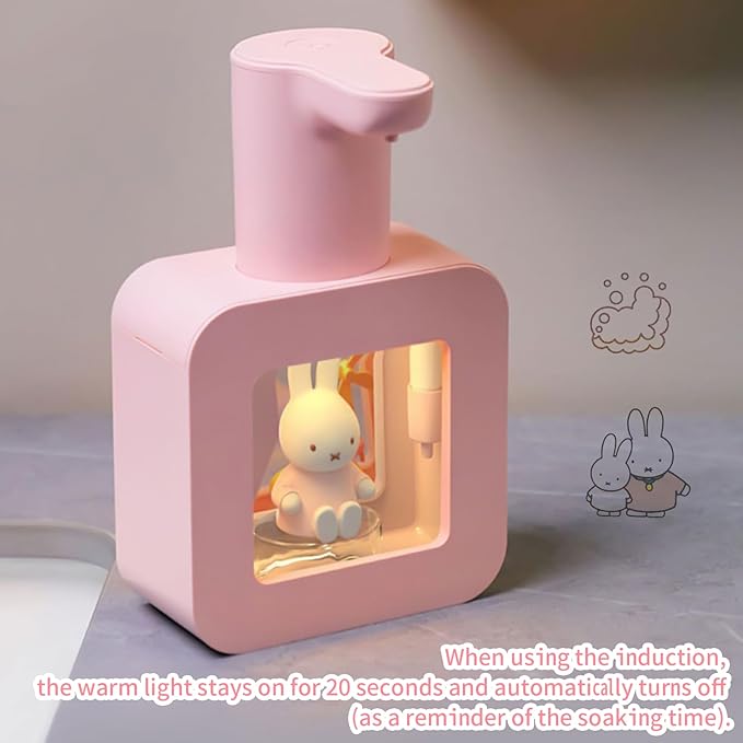 Mipow x Miffy Automatic Soap Dispenser Touchless - 3 Adjustable Foam Levels Smart Sensor, Hand Soap Dispenser for Bathroom Kitchen Home Office, Pink - Gifts for Girls
