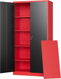 Metal Storage Cabinets with Lock, 71" Tall Locker Organizer Steel Cabinets, Adjustable Shelves 2 Doors for Home, Office, Warehouse,Garage,Industrial,Employee Lockers (Style B, Black Red)