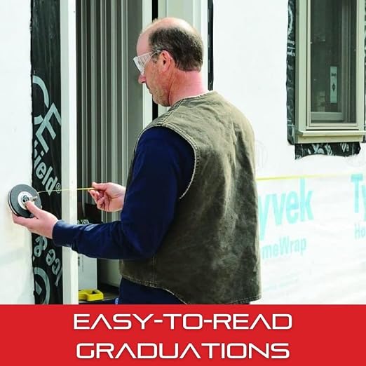 Starrett Closed Reel Long Line Tape with Nylon Rollers, Rewind Mechanism, and Folding Hook Ring - 50' Length, 3/8" Width, 1/8" Graduation, L1 Graduation Style Number - 530-50