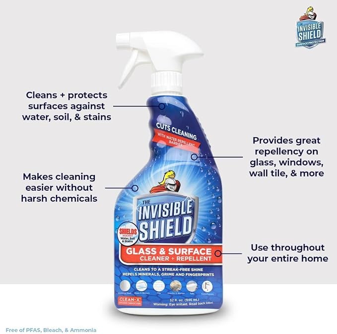 Invisible Shield Glass Essentials Shower Door Protectant and Water Spot Remover Kit 32 oz