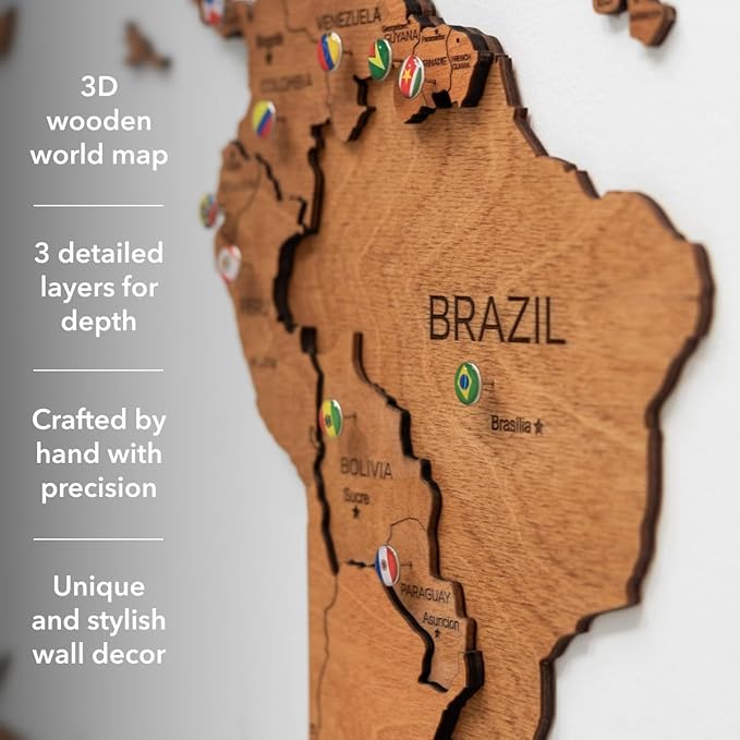 Enjoy The Wood 3D Wooden World Map Wall Art - Large Travel Map with Pins for Art Decor - Decorative Map of the World for Home, Office - Travel Wall Art Housewarming Gift Idea (Oak, XL, Unframed)