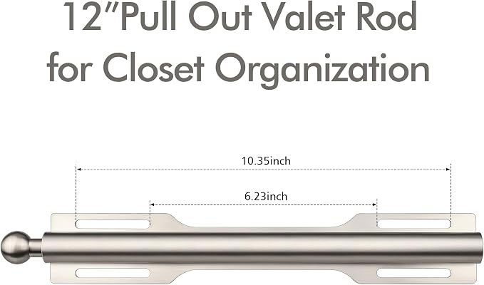 12" Valet Rod for Closet Pull Out (1 Pack, Brushed Nickel)