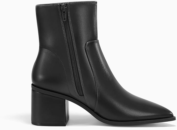 Coutgo Womens Ankle Boots Chunky Low Heel Closed Pointed Toe Zip Booties | 2.4-inch Block Heel,Side Zipper,Dressy Casual,Work Office,Fall Winter,Dress Shoes