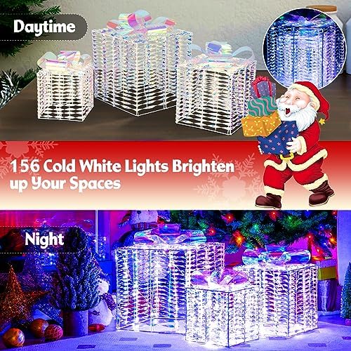 Tangkula Set of 3 Lighted Christmas Iridescent Boxes Decorations